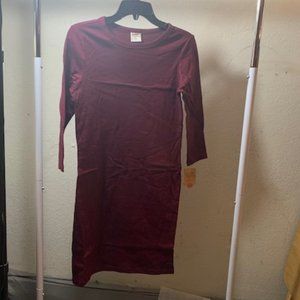 Touched By Nature Women's Burgundy Long Sleeve Organic Cotton Midi Dress S NWT